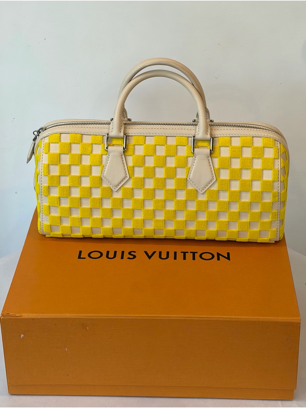 Louis Vuitton 2013 LTD Damier Plush Cube Speedy EastWest, yellow/silver, EUC🦄 - Picture 3 of 17